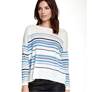 NWT Joie White and Blue Long Sleeve Blouse Relaxed linen stripe top M